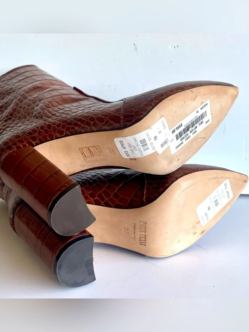 Paris Texas Brown Croc-Embossed Pointed-Toe Ankle Boots